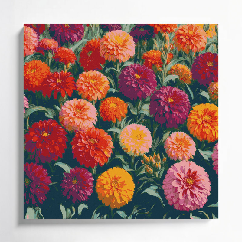 Art mural sur toile Botanical Zinnias, H 8 po x l 8 po
