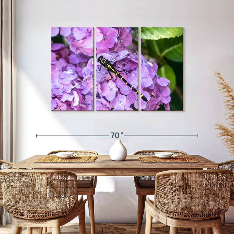 Libellule Brampt sur hortensias, H 36 po x l 57 po