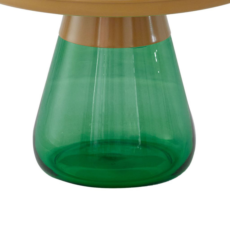 Ensemble de 2 tables d'appoint gigognes rondes avec plateau en métal doré mat et bases en verre vert émeraude, Or, Vert