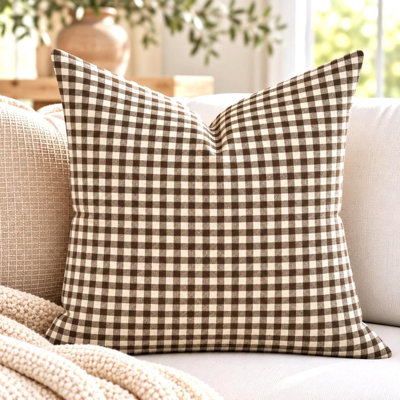Coussin décoratif de haute qualité à carreaux brun châtaignier foncé
