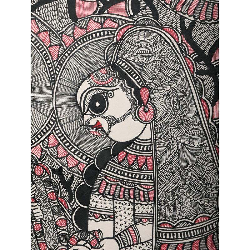 Radha Krishna - Art Madhubani | Papier fait à la main | Par Ashutosh Jha