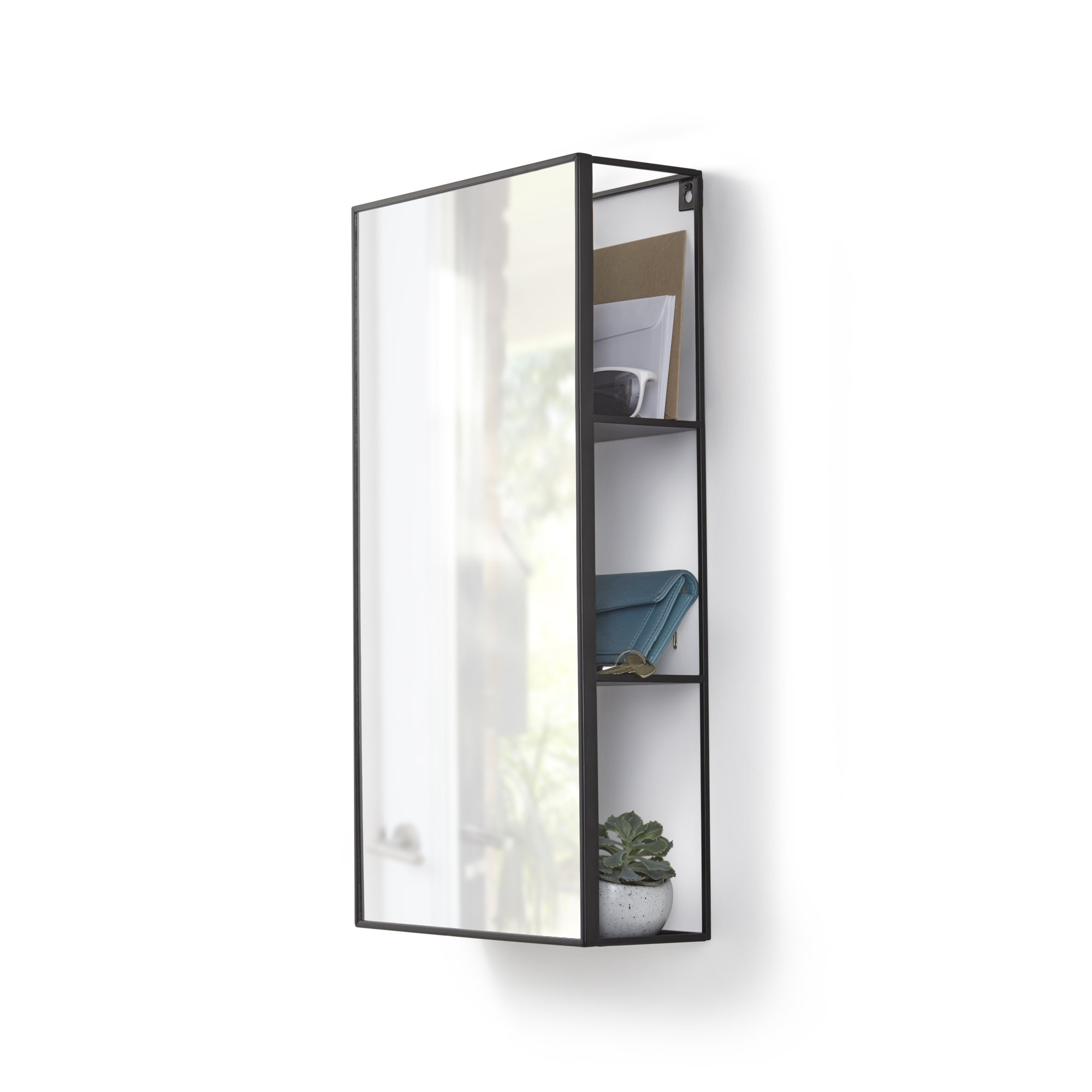 Cubiko Metal Rectangle Mirror with Shelves