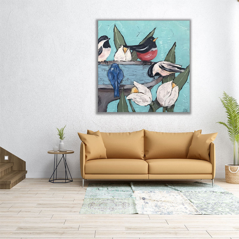 «Garden Bird Bath Party II», reproduction d'art sur toile, H 20 po x l 20 po