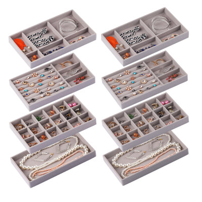 Ensemble de 8 plateaux empilables de rangement de bijoux empilables