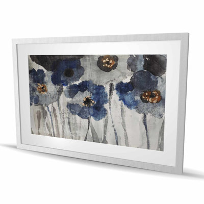 Blue Blurry Flowers - Contemporary Floral Framed Print Decor