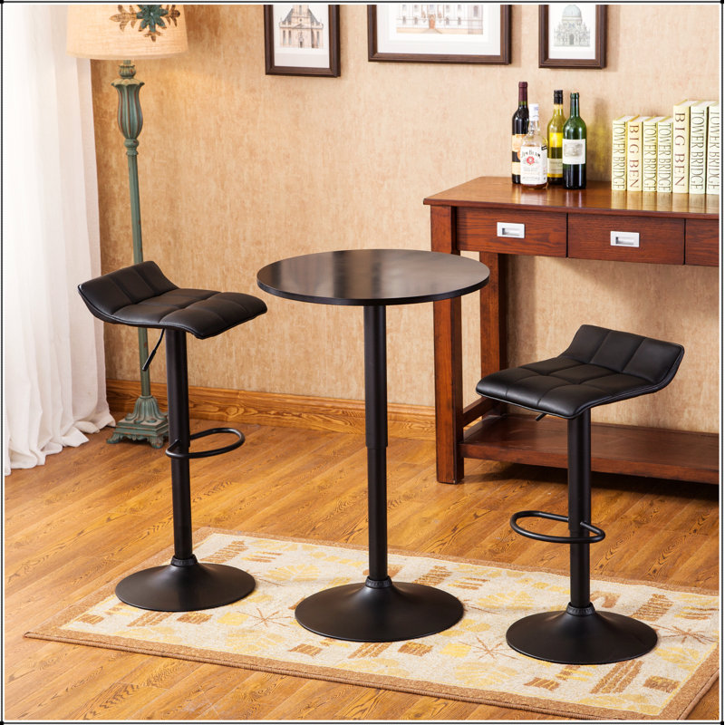 Ensemble de table de bar ronde à hauteur réglable et tabouret de bar pivotant en cuir reconstitué noir