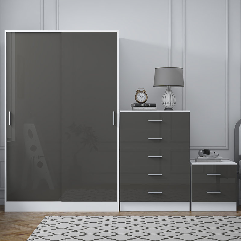 Eva Piece Bedroom Set, Grey Gloss / Matt White