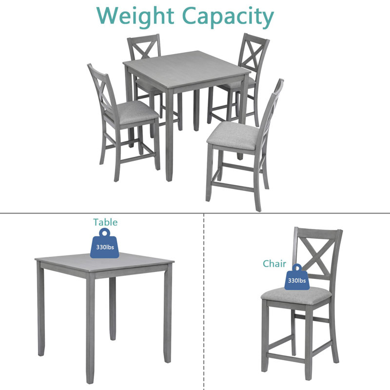 Ensemble de table de salle à manger 5 pièces avec 4 chaises rembourrées, ensemble de table de salle à manger à hauteur de comptoir