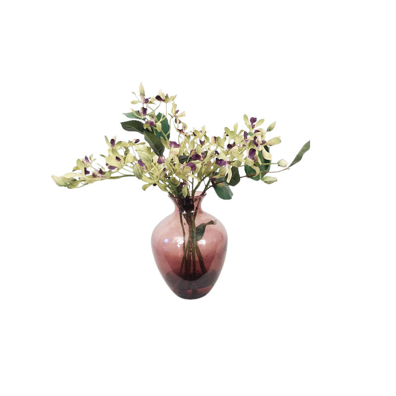 Green and Purple Mini Orchids in a Glass Vase