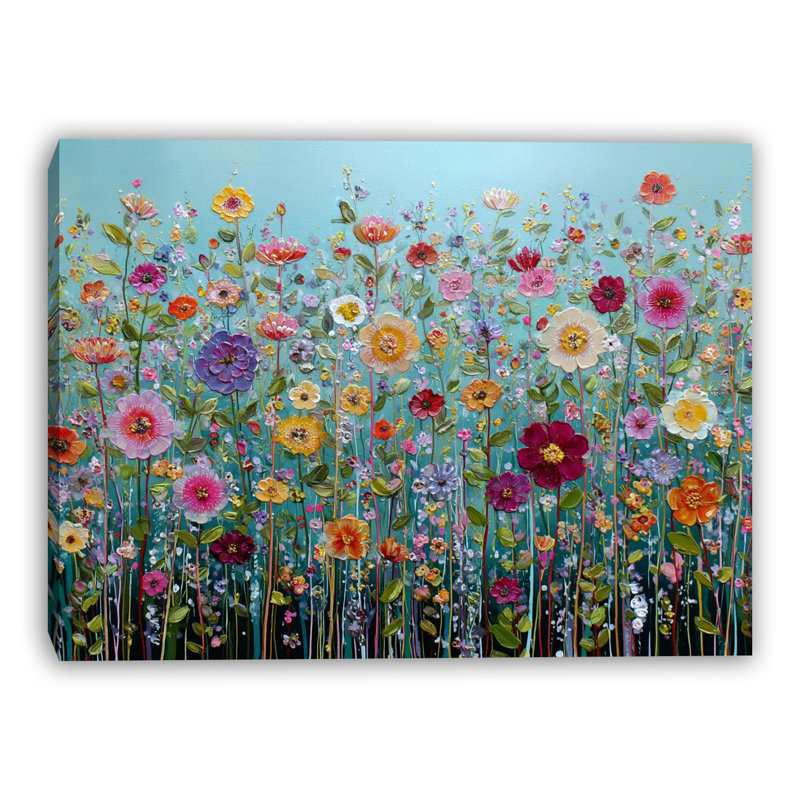 Teal Garden Bloom Wrapped Canvas Wall Art, 24"H x 36"W x 1.5"D