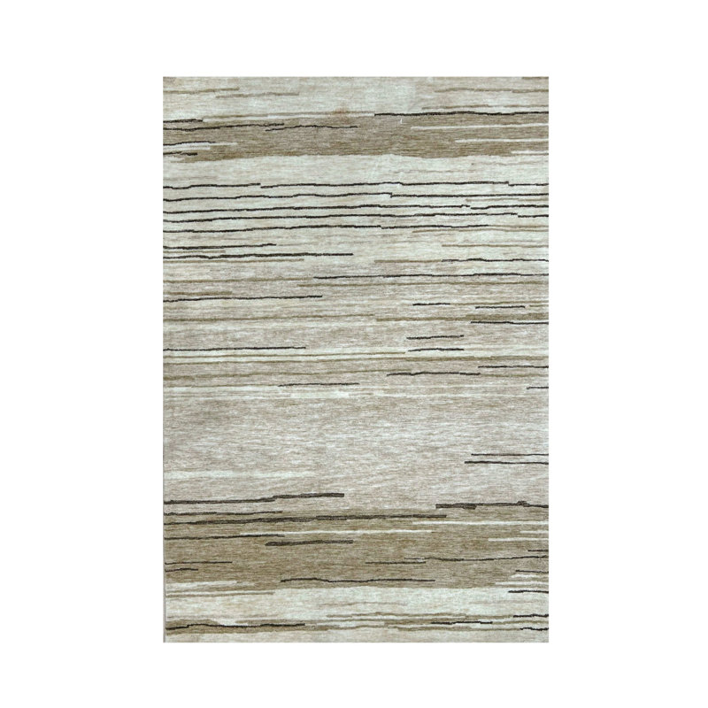 Tapis 8 pi x 11 pi beige et brun à motif abstrait tissé à la machine
