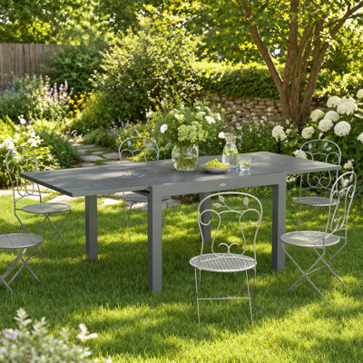 Outsunny Extendable Outdoor Dining Table, 41"- 83" Aluminum Frame Patio Table with Wood Effect Steel Top