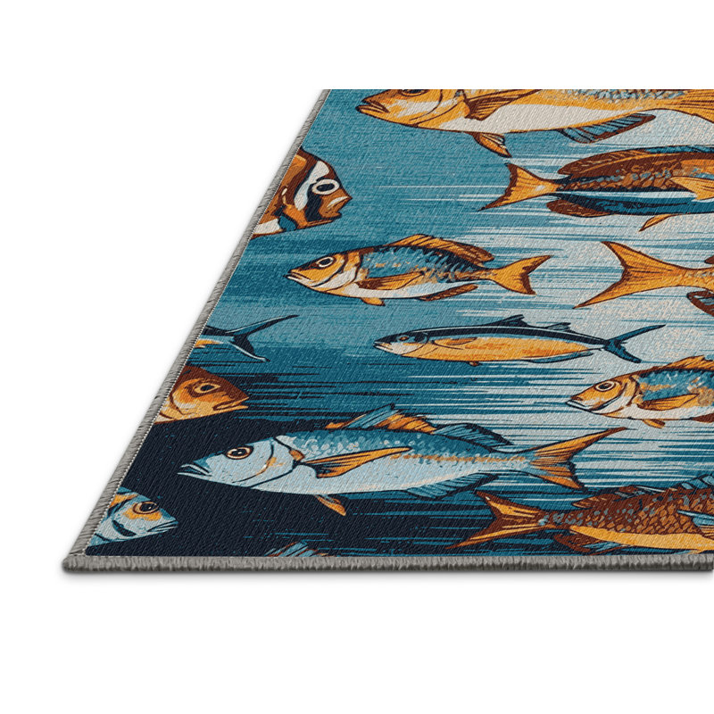 Washable Tropical Fish Hawaiian Area Rug, Square 8'