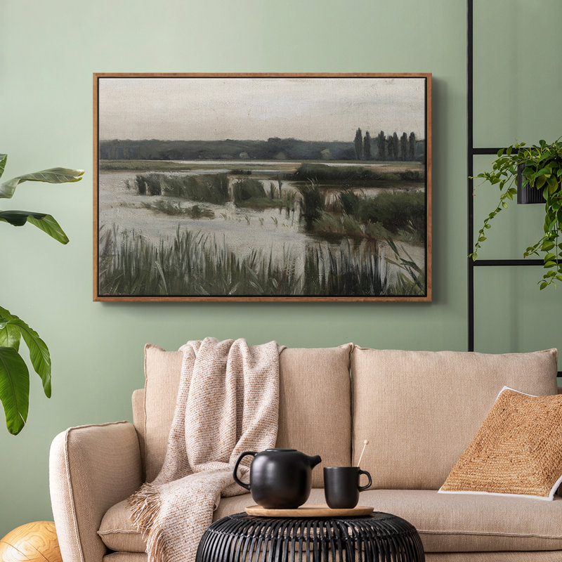 Paysage rétro - XLI, Toile encadrée noyer flottant, H 17 po x l 25 po x P 2 po