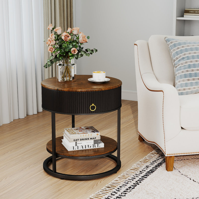 End Table with Storage, Brown/Black, Black