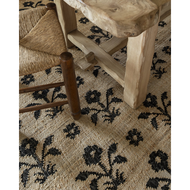 Tapis fait main Lauren Liess x Livabliss Strawblosson, Beige/noir, Rectangle 9' x 12'