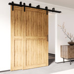 Black Rustic Classic Design Double Track Bypass Two Door Barn Door Hardware Kit( Door Not Included）