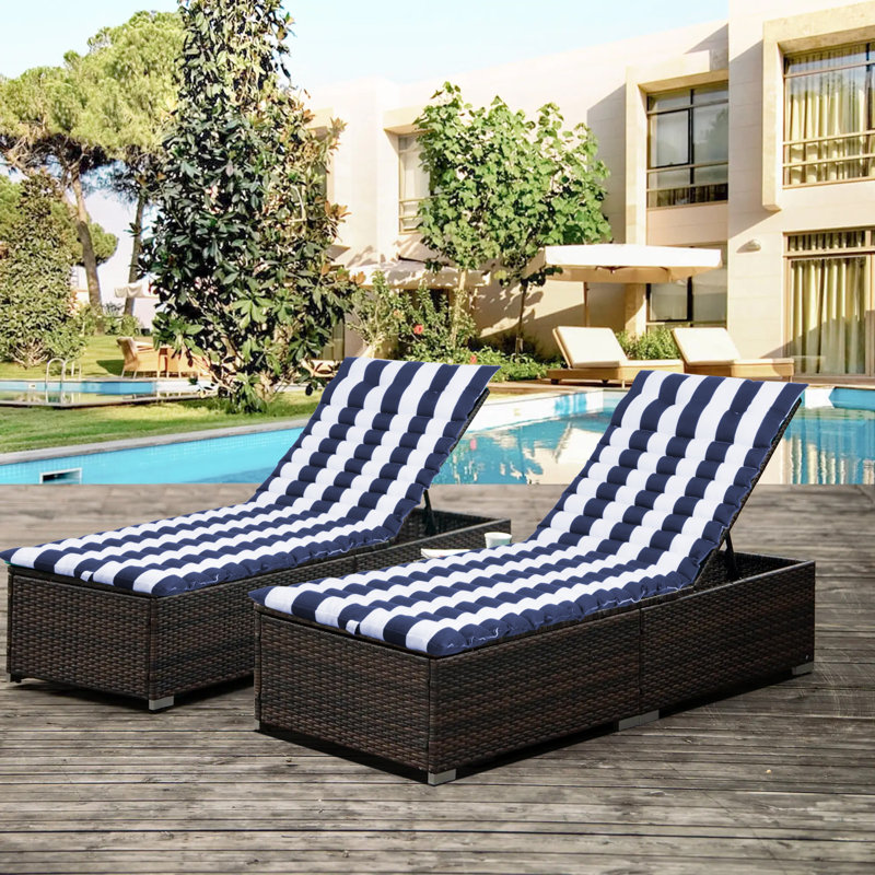 2PCS Coussin de chaise longue pour l'extérieur, Bleu marine, blanc / rayé