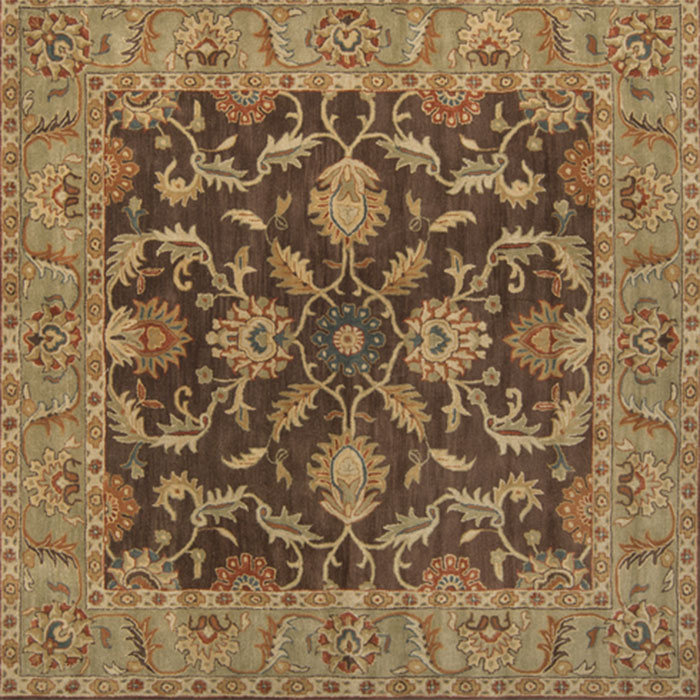 Tapis oriental brun foncé en laine touffeté à la main Waterston, Carré 9 pi 9 po
