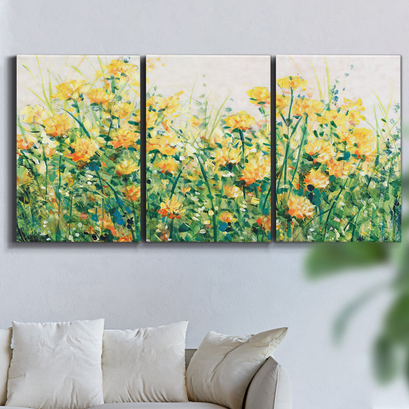 Feu dans le ciel, reproduction sur toile 3 pièces, H 60 po x l 120 po x P 2 po