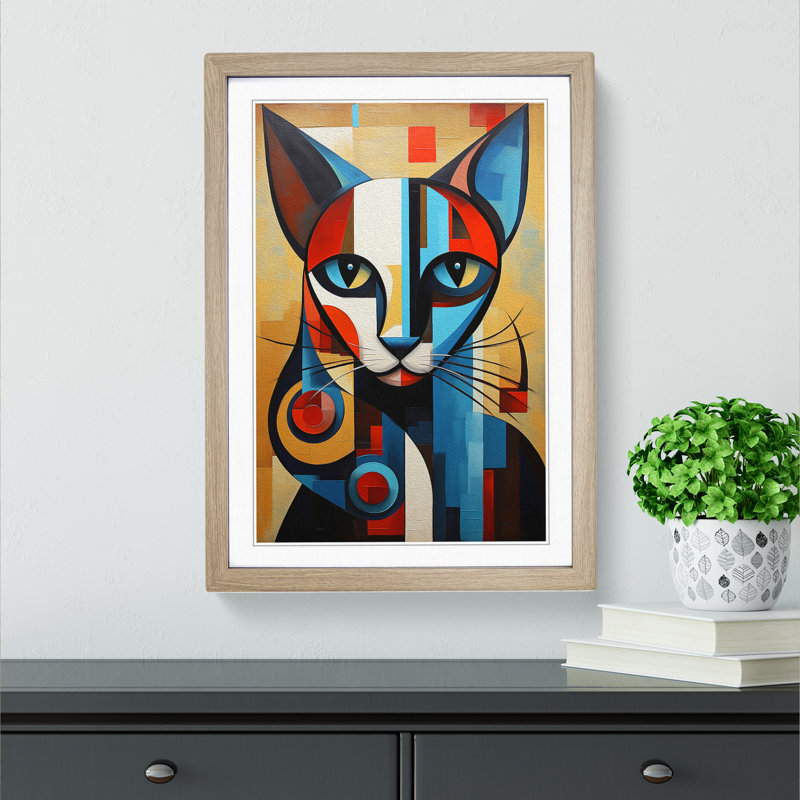 Siamese Cat - Single Picture Frame Print on Wood, 46cm H x 34cm W, Oak Framed