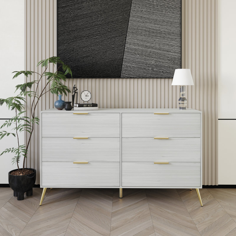 Rafiat 52.56'' W 6 - Drawer Dresser, Light Gray