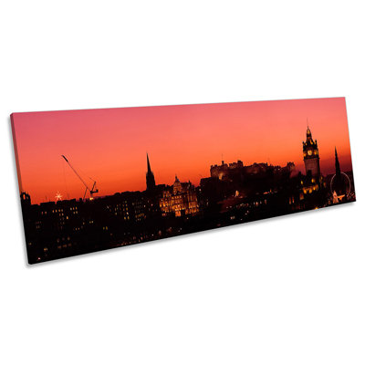 Edinburgh Skyline Red Sunset - Wrapped Canvas Panoramic Art Prints