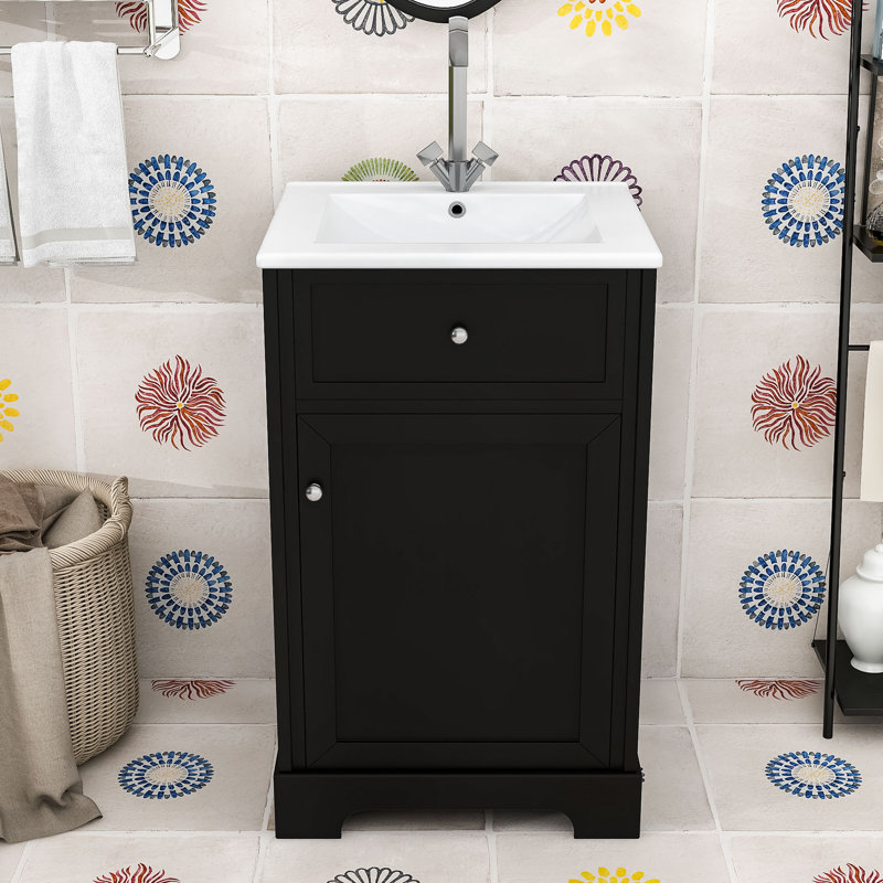 Meuble-lavabo autoportant de 20 po avec armoire à fermeture douce et tablette réglable, Noir