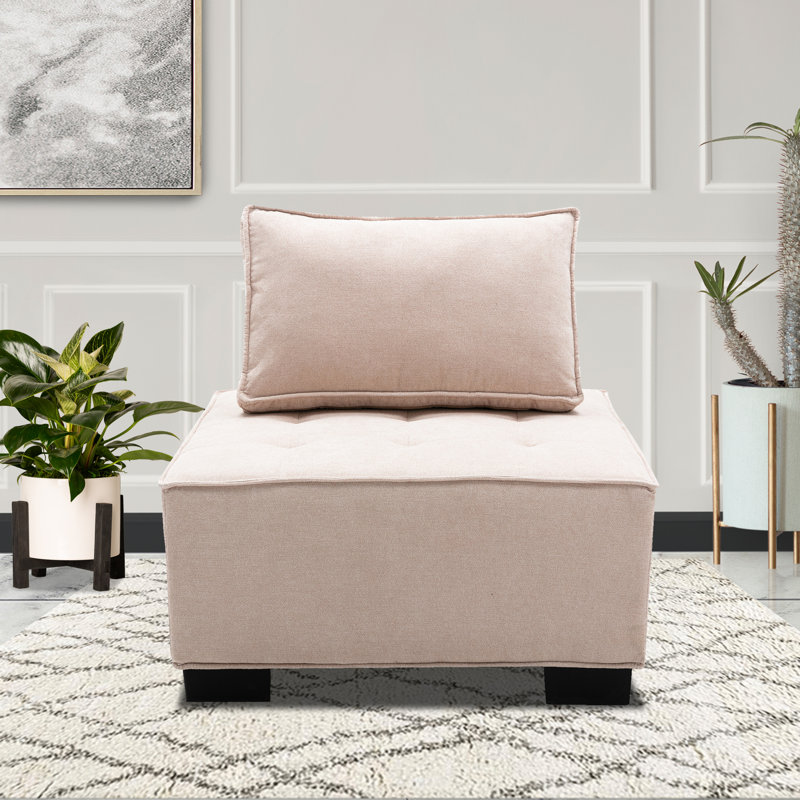 Repose-pieds carré standard touffeté de 29,92 po Raiden, Polyester beige