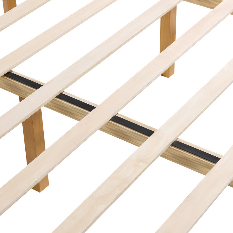 Cadre de lit plateforme moderne Bilal 40,6 cm (16 po) de hauteur en bois massif, assemblage à tenon et mortaise, montage sans outil, jaune-brun