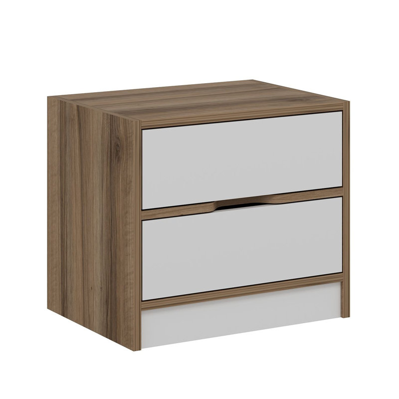 Wesa Modern Nightstand with Multiple Shelves, Walnut & White Finish, 21.3 x 15.7 x 18.5 inches | 100% Melamine Coated Particle Board, Thickness: 0.7 inches | Stylish & Functional Storage Solution for Bedroom Decor