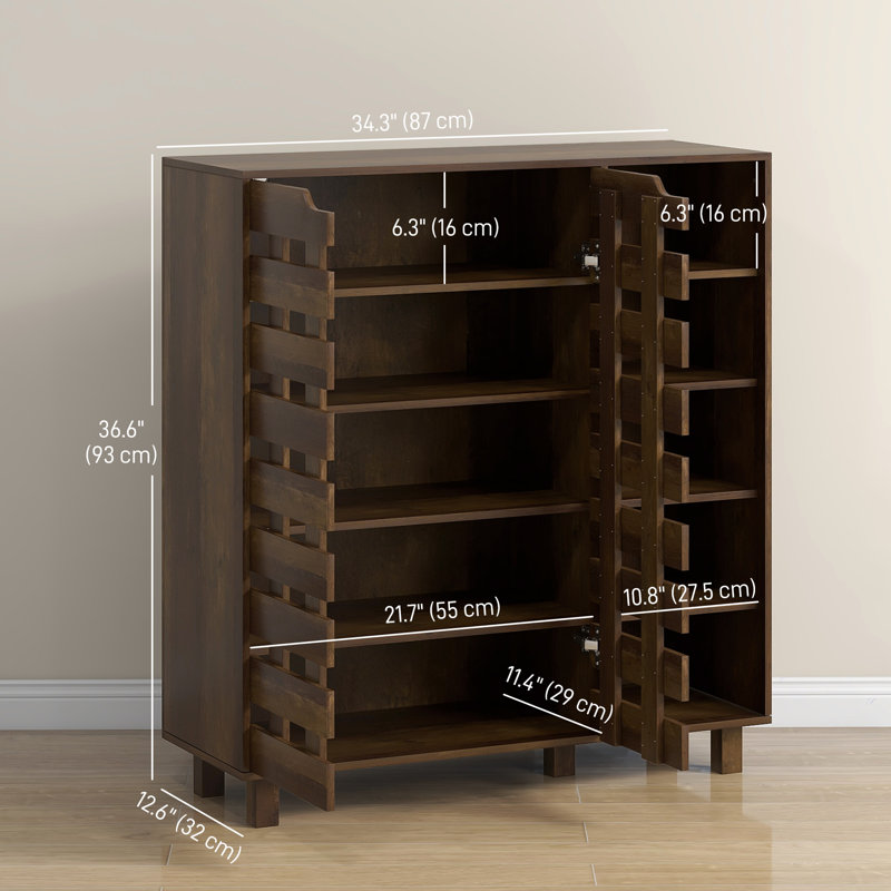 Shoe Storage Cabinet with 5-tier Cupboard and 5 Open Shelves, Brown