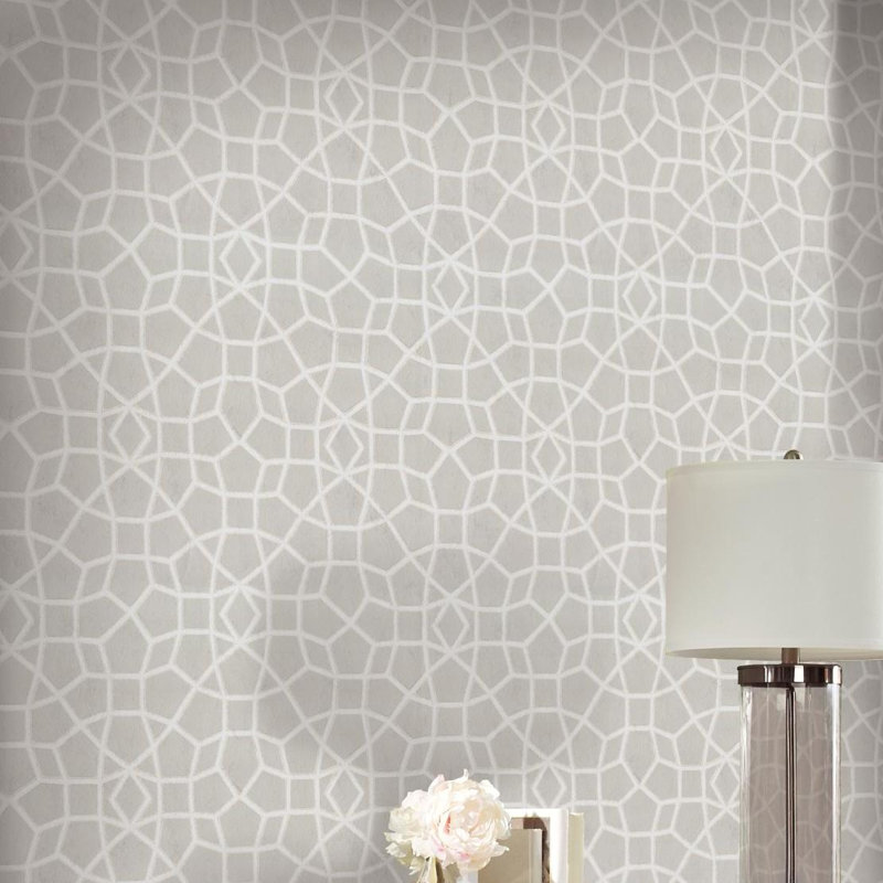 Sculptural Web 27' L x 27" W Wallpaper Roll, Light Gray/Cream