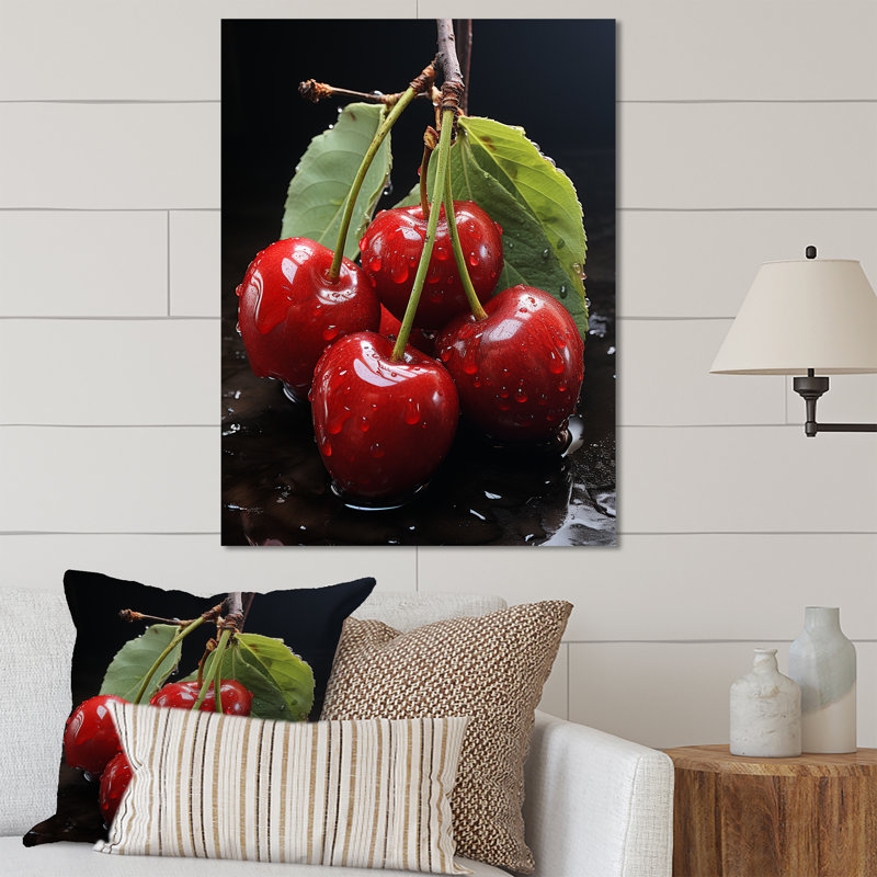 Fruits, cerise délicieuse II - fruits, art mural en métal, H 32 po x l 16 po x P 1 po