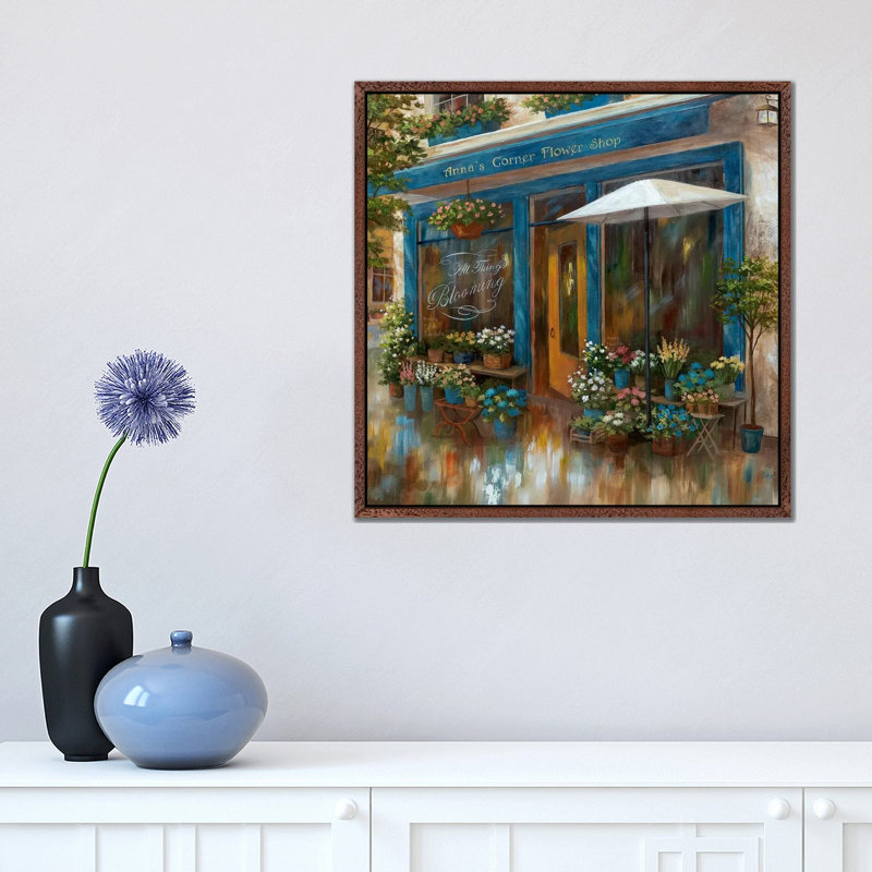 Anna's Corner Flower Shop by Nan - Painting on Canvas, Classic Brown Wood Framed, 45.72 cm H x 45.72 cm W