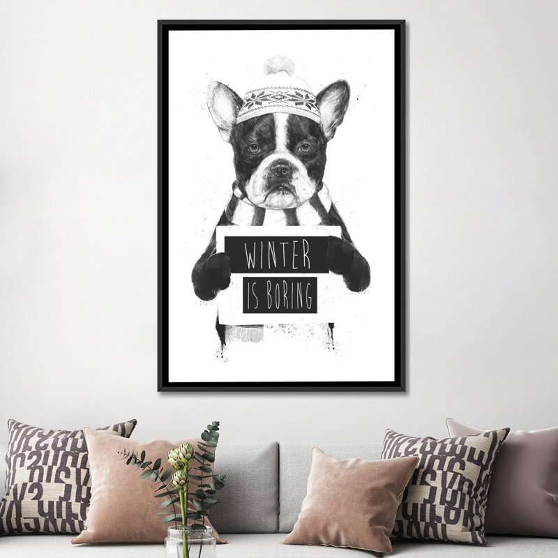 « winter is ennuyeuse », impression sur toile tendue, H 26 po x l 18 po x P 1,5 po, Pas de tapis, Toile avec cadre noir