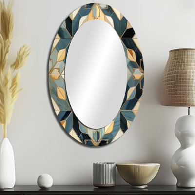 Antique Beige And Blue Marrocan Tiles - Teal Modern Oval Wall Mirror