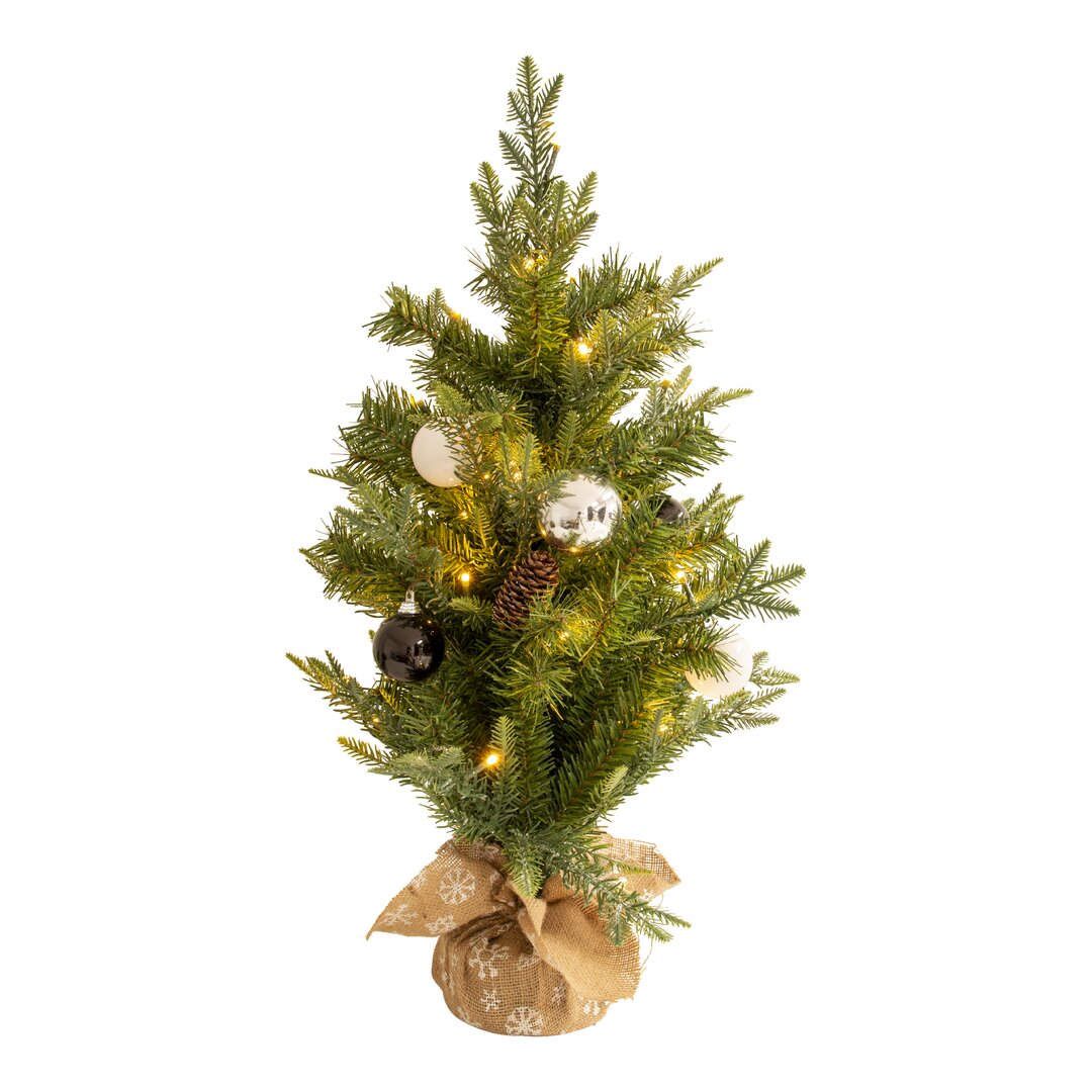 Künstlicher Weihnachtsbaum 76 cm Grün mit 100 LED-Leuchten und Tannenzapfen