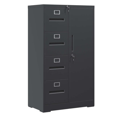 Durable Metal Storage Filing Cabinet with Lock, 4 Drawers and 1 Door for Versatile Home and Office Use
