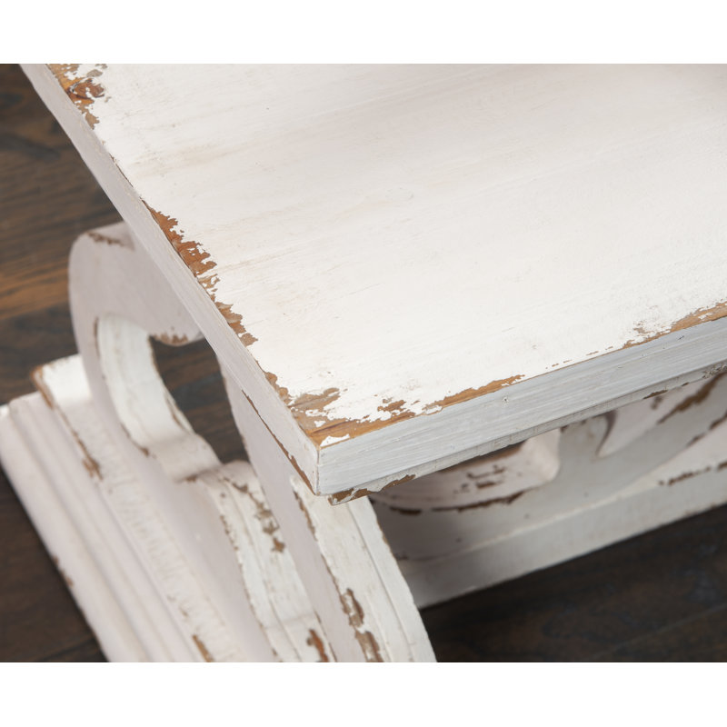 Distressed White Scrollwork Rectangular Wood Coffee Table