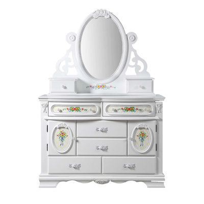 Commode 6 tiroirs et 2 portes Flora, finition blanche