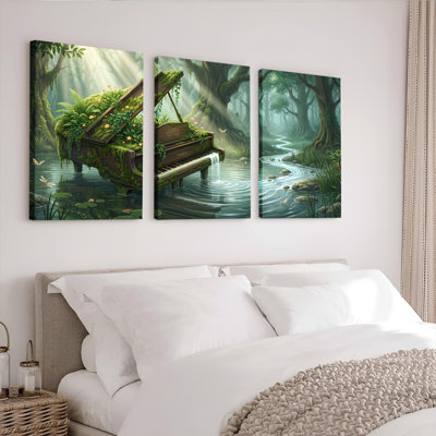 Forêt forêt, art mural sur toile tendue, ensemble de 3 reproductions de peinture à l'huile pour salon