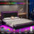 Floating bedstead double bed with RGB LED light, upholstered bedstead double bed with headboard, solid wood Flat noodles support, no spring, no noise, easy to assemble-1768288756-1768288758