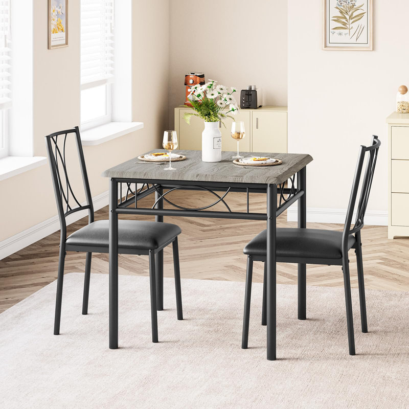 Ensemble de table de salle à manger 3 pièces pour 2 personnes, table de cuisine industrielle avec 2 chaises, meubles de salle à manger à structure en bois et en métal pour petits espaces, appartement