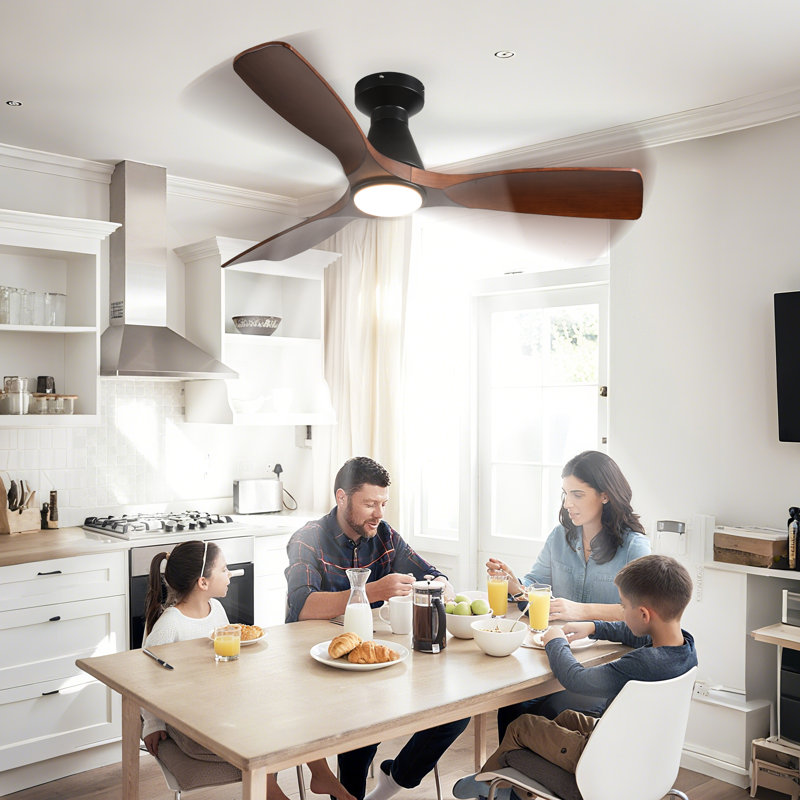 42 Inch Walnut Smart Flush Mount Ceiling Fan with Lights and Remote, 3 Blade Dimmable Indoor Outdoor Fan Work with Alexa Remote APP Ultra Quiet DC Motor Timer 6 Speeds