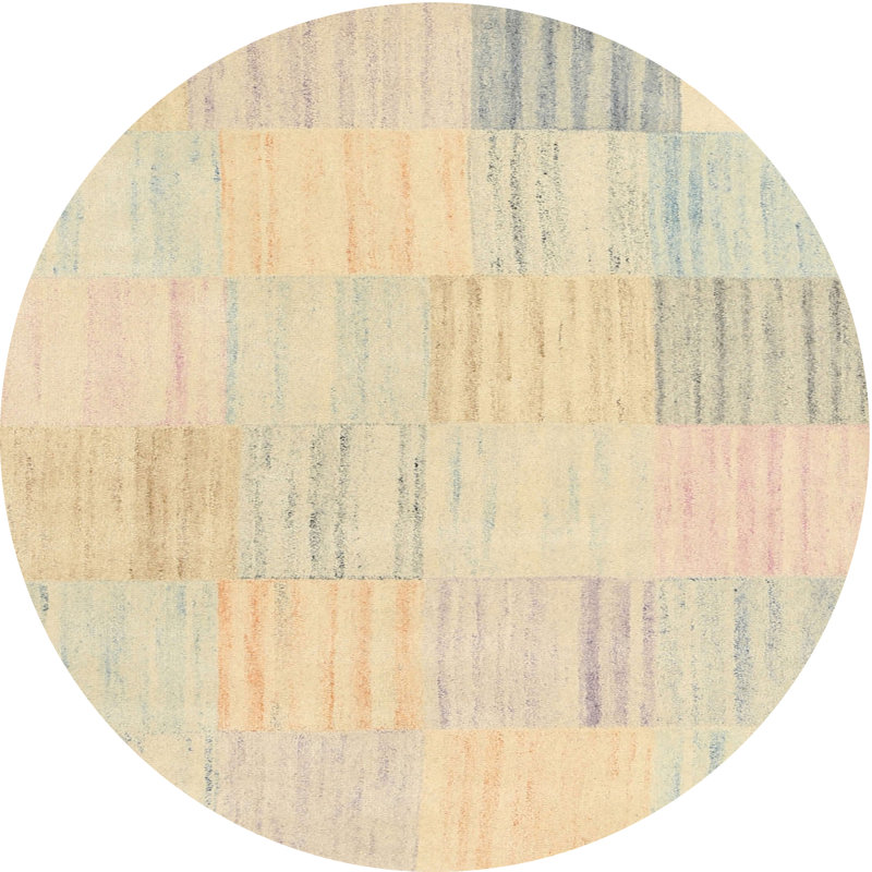Tapis géométrique beige, Rond 7 pi