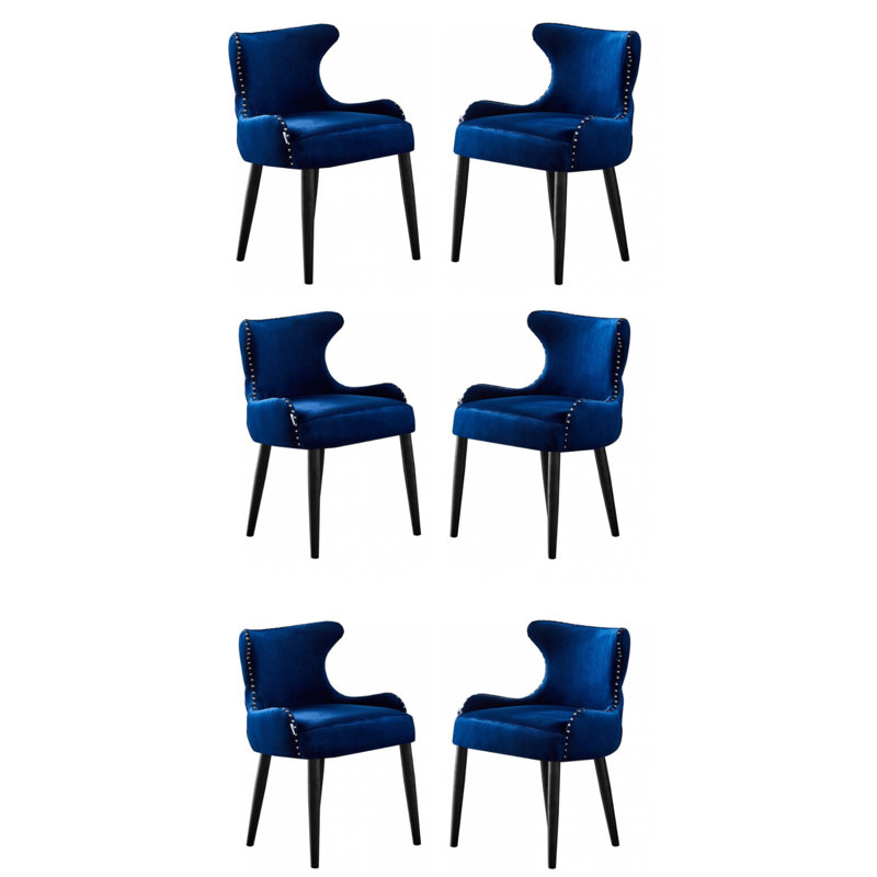 Ricky Modern Velvet Dining Chairs - Ergonomic Upholstered Curved Back with Solid Wooden Legs - Side Chair for Office Kitchen Living Room Dining Room