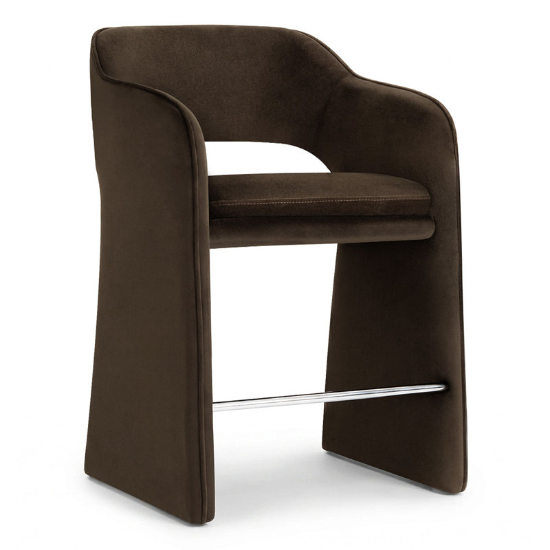 24" Upholstered Velvet Fully Assembled Open Backrest Counter Stool, Chocolate Brown