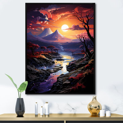 Volcan, crépuscule volcanique sur toile