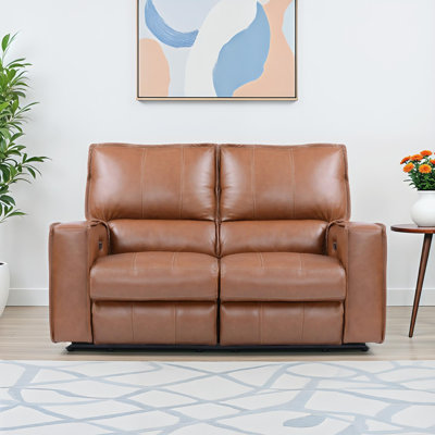 Causeuse inclinable électrique à accoudoirs carrés en cuir véritable de 64 po Azyah
